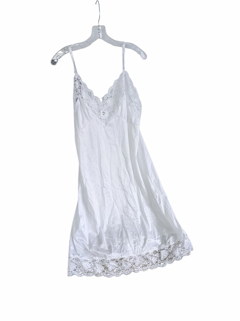 Vintage Ashley Taylor White Lace Trim Full Slip Dress, Made in USA, Size 36
